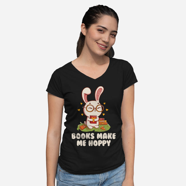 Books Make Me Hoppy-Womens-V-Neck-Tee-tobefonseca