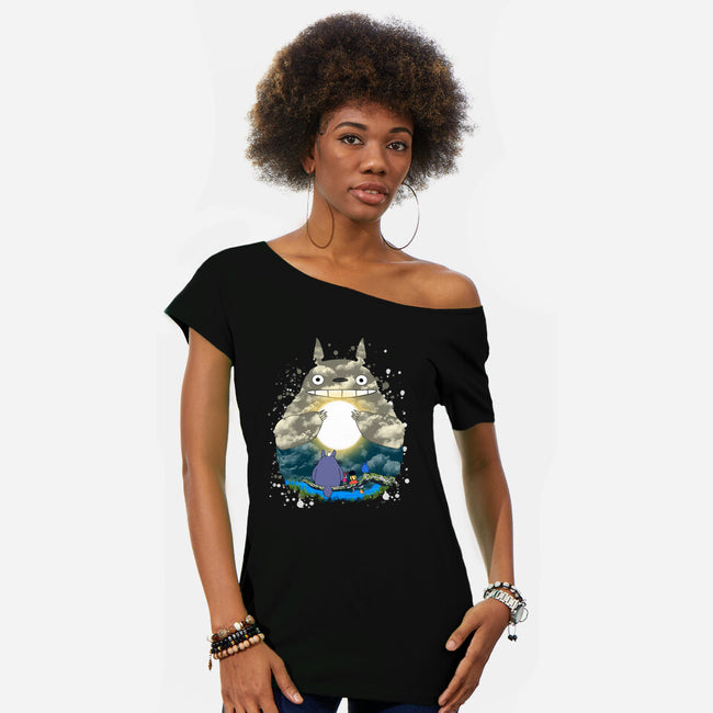 Totoro Moonlight-Womens-Off Shoulder-Tee-JamesQJO