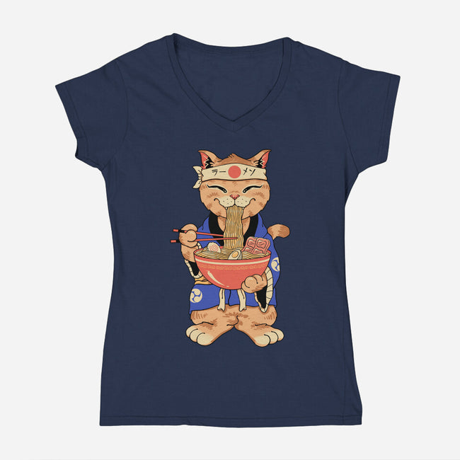 Ramen Meowster Standing-Womens-V-Neck-Tee-vp021