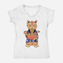 Ramen Meowster Standing-Womens-V-Neck-Tee-vp021