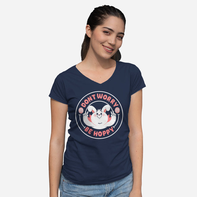 Don’t Worry Be Hoppy-Womens-V-Neck-Tee-Tri haryadi