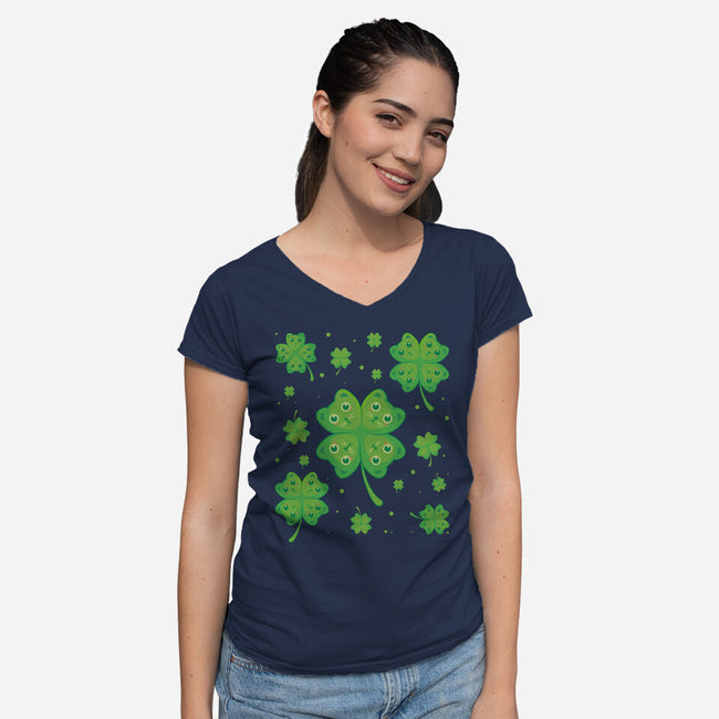 Lucky Kittens-Womens-V-Neck-Tee-erion_designs