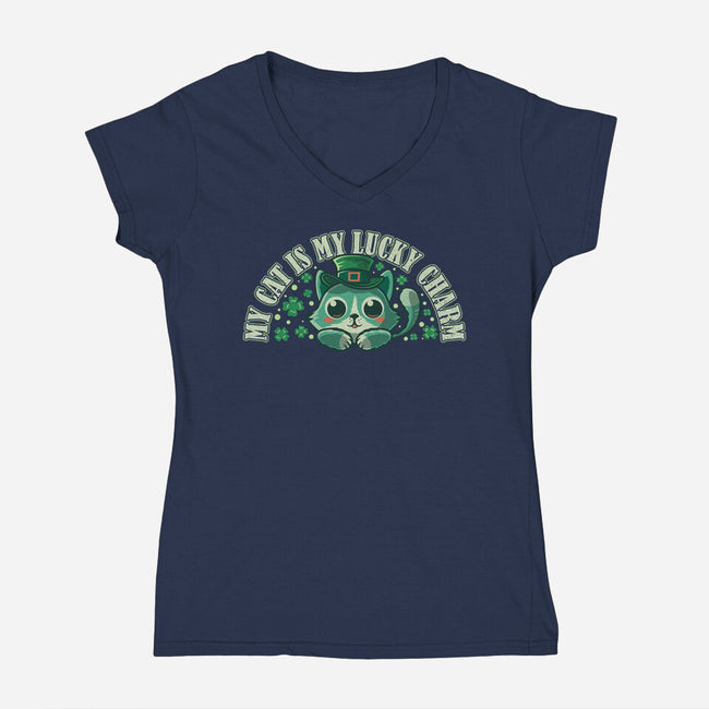 My Cat Is My Lucky Charm-Womens-V-Neck-Tee-erion_designs