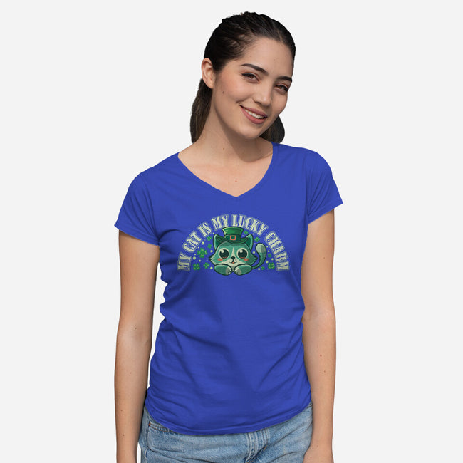 My Cat Is My Lucky Charm-Womens-V-Neck-Tee-erion_designs