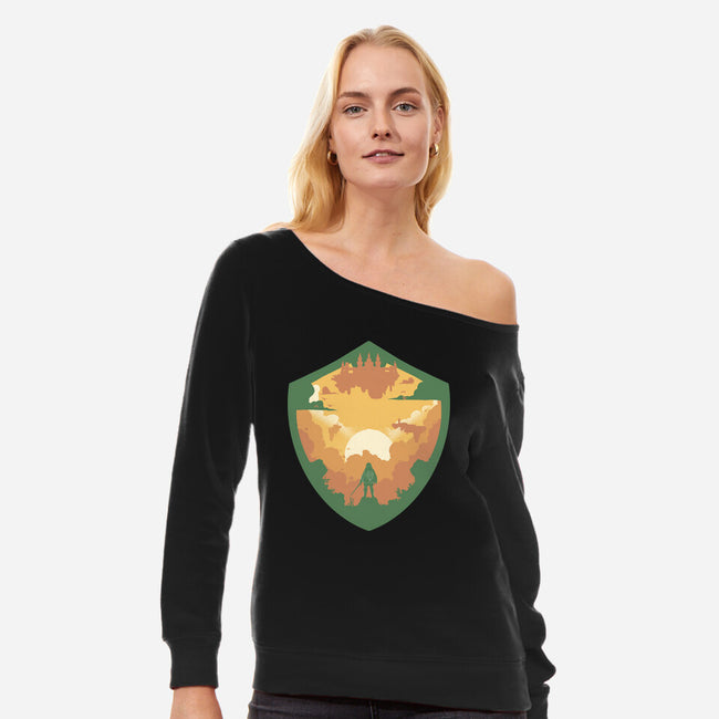 Hylian Shield-Womens-Off Shoulder-Sweatshirt-RamenBoy