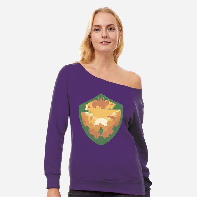 Hylian Shield-Womens-Off Shoulder-Sweatshirt-RamenBoy