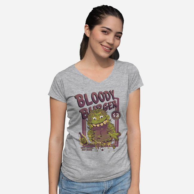 Burger Monster-Womens-V-Neck-Tee-MeanMonkey