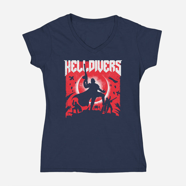 Helldivers Doom-Womens-V-Neck-Tee-rocketman_art