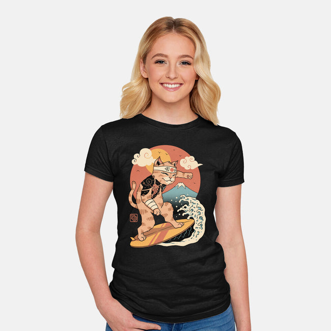 Meowster Surfer-Womens-Fitted-Tee-vp021