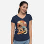 Meowster Surfer-Womens-V-Neck-Tee-vp021