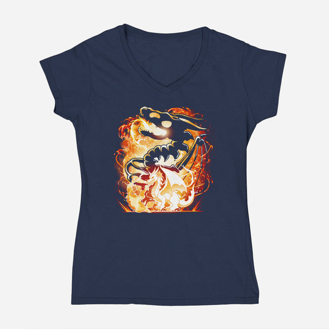 Skeleton Dragon-Womens-V-Neck-Tee-Vallina84