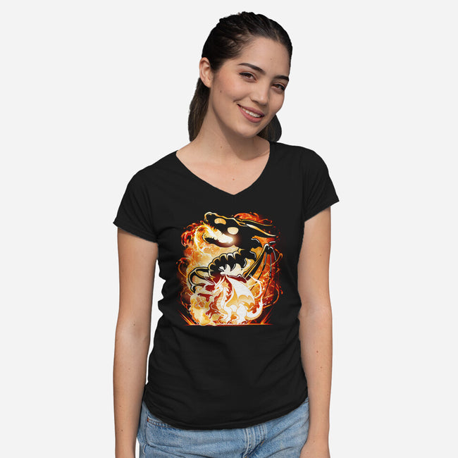 Skeleton Dragon-Womens-V-Neck-Tee-Vallina84