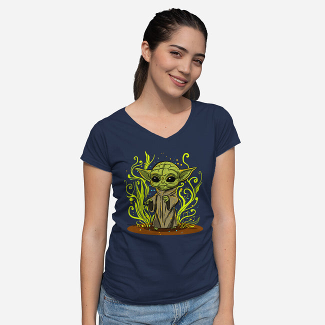 Grogu's Garden-Womens-V-Neck-Tee-kharmazero