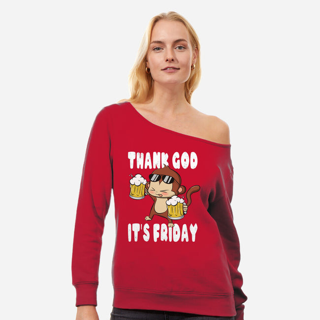 Friday Monkey-Womens-Off Shoulder-Sweatshirt-fanfabio