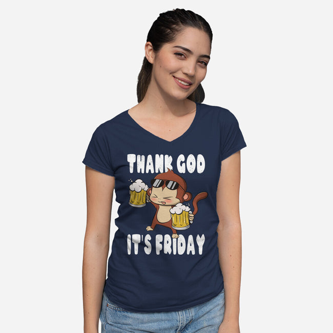 Friday Monkey-Womens-V-Neck-Tee-fanfabio