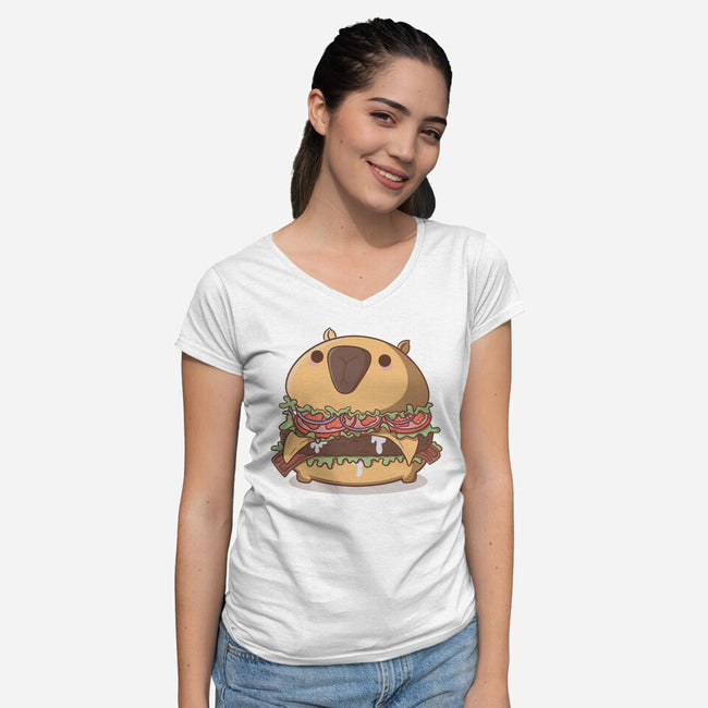 Capyburger-Womens-V-Neck-Tee-Claudia