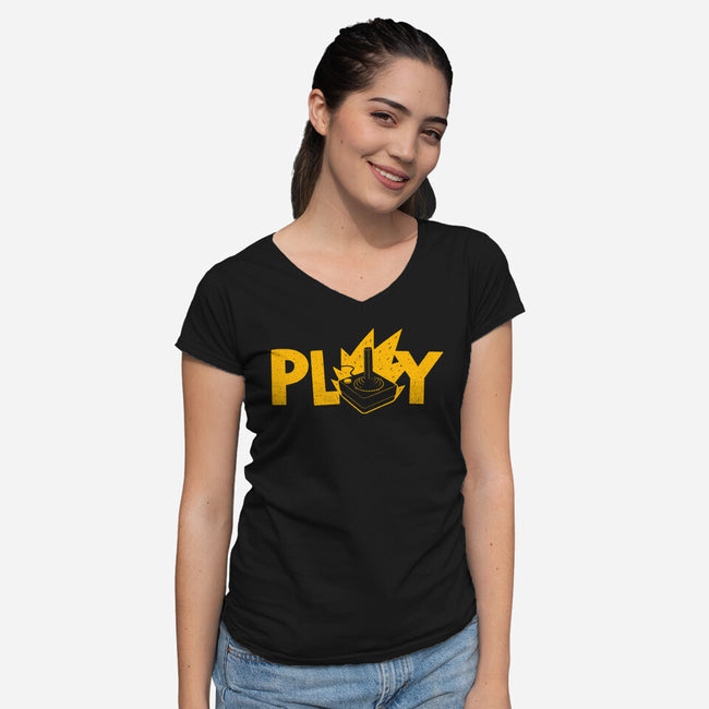 Flaming JoyStick-Womens-V-Neck-Tee-Getsousa!