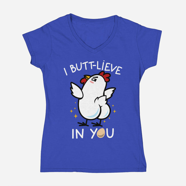 I Butt-lieve In You-Womens-V-Neck-Tee-Boggs Nicolas