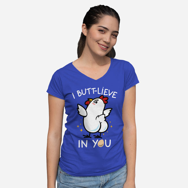 I Butt-lieve In You-Womens-V-Neck-Tee-Boggs Nicolas