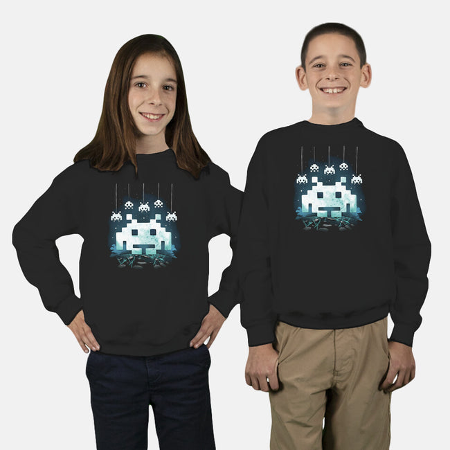 Space Moon Invaders-Youth-Crew Neck-Sweatshirt-Vallina84