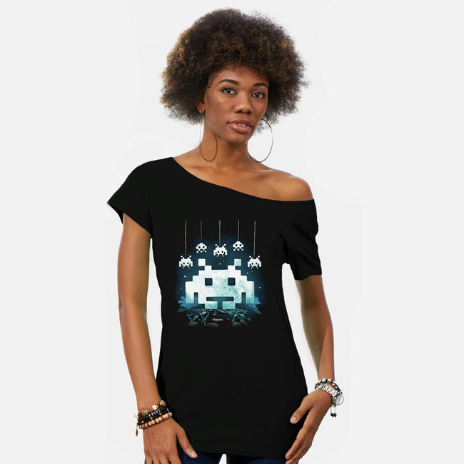 Space Moon Invaders-Womens-Off Shoulder-Tee-Vallina84