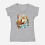 The Great Wave Fox-Womens-V-Neck-Tee-dandingeroz