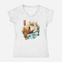 The Great Wave Fox-Womens-V-Neck-Tee-dandingeroz