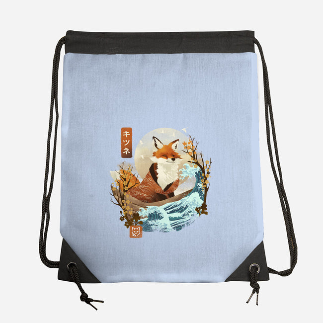 The Great Wave Fox-None-Drawstring-Bag-dandingeroz