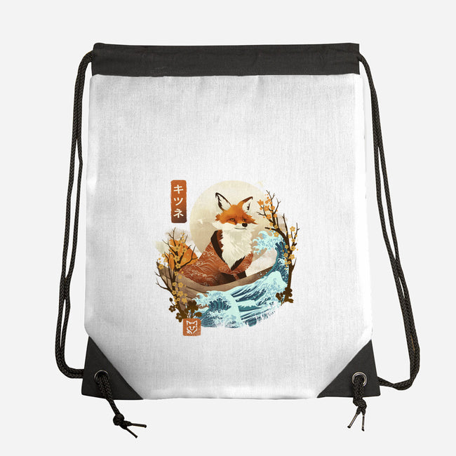 The Great Wave Fox-None-Drawstring-Bag-dandingeroz