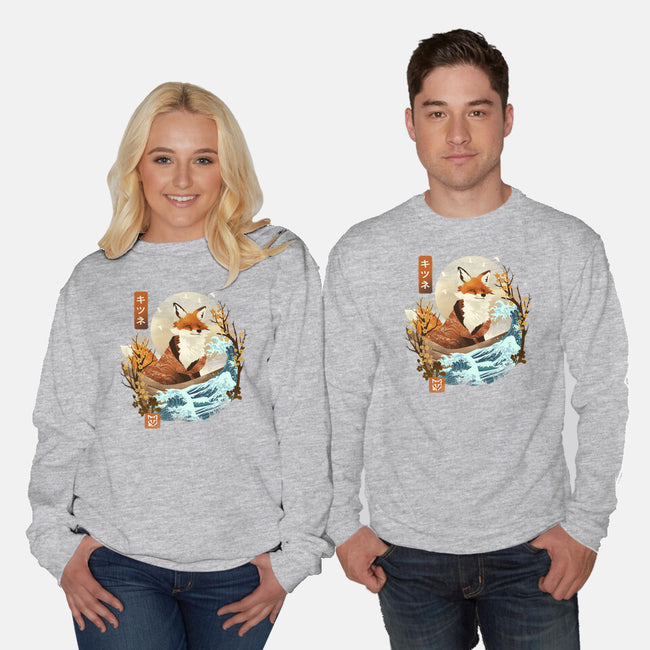 The Great Wave Fox-Unisex-Crew Neck-Sweatshirt-dandingeroz