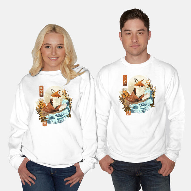 The Great Wave Fox-Unisex-Crew Neck-Sweatshirt-dandingeroz