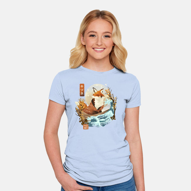 The Great Wave Fox-Womens-Fitted-Tee-dandingeroz