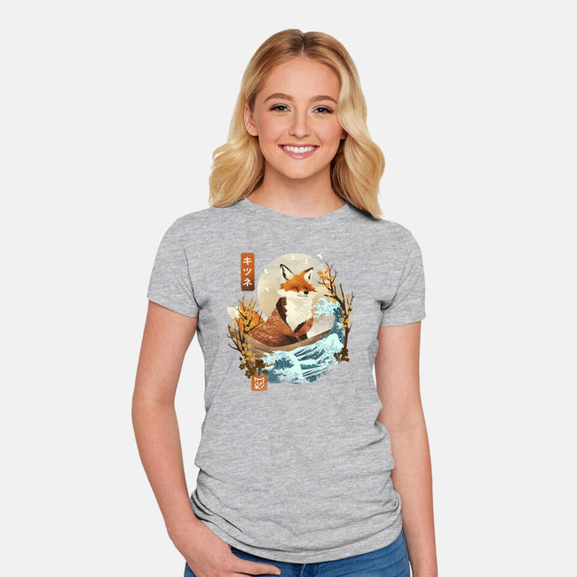 The Great Wave Fox-Womens-Fitted-Tee-dandingeroz