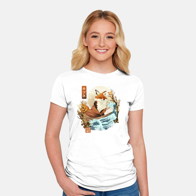 The Great Wave Fox-Womens-Fitted-Tee-dandingeroz