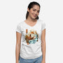 The Great Wave Fox-Womens-V-Neck-Tee-dandingeroz