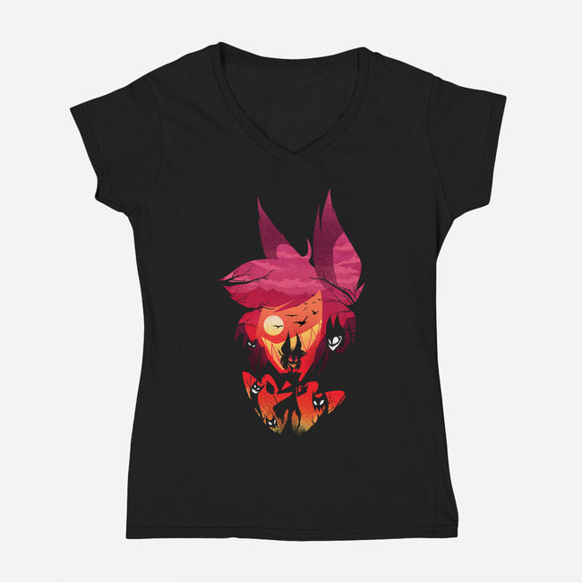 Alastor Sunset-Womens-V-Neck-Tee-dandingeroz