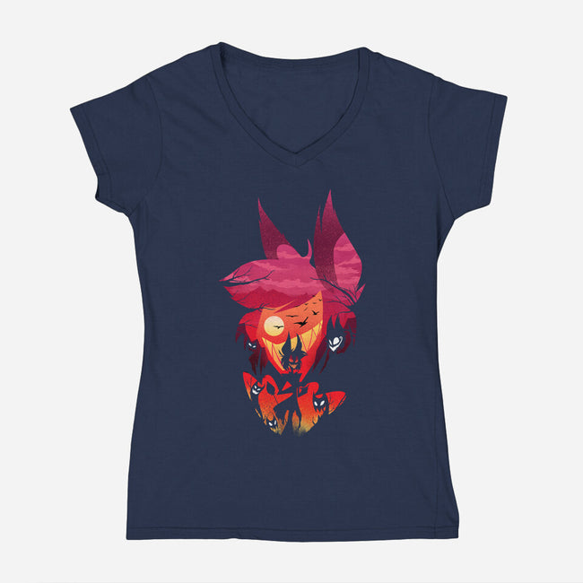 Alastor Sunset-Womens-V-Neck-Tee-dandingeroz