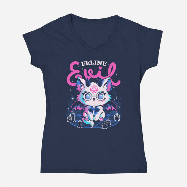 Feline Evil-Womens-V-Neck-Tee-eduely