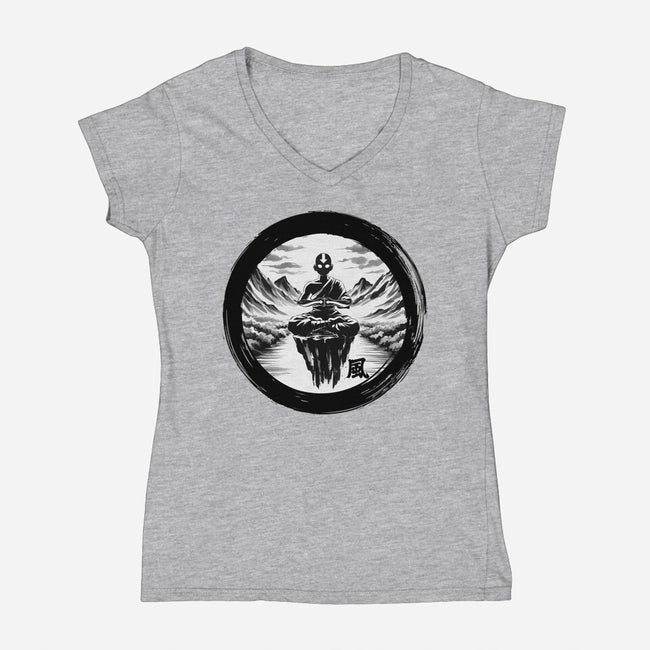 The Air Nomads Sumi-e-Womens-V-Neck-Tee-DrMonekers