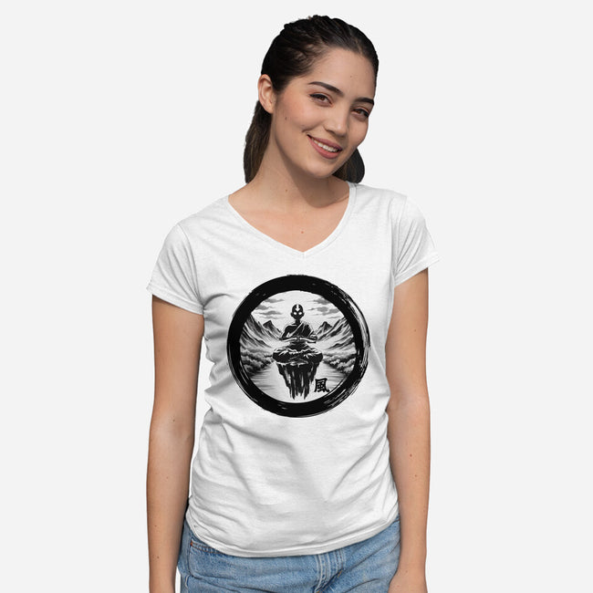 The Air Nomads Sumi-e-Womens-V-Neck-Tee-DrMonekers