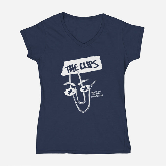 The Clips-Womens-V-Neck-Tee-Aarons Art Room