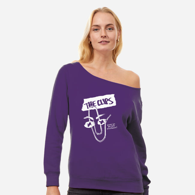 The Clips-Womens-Off Shoulder-Sweatshirt-Aarons Art Room