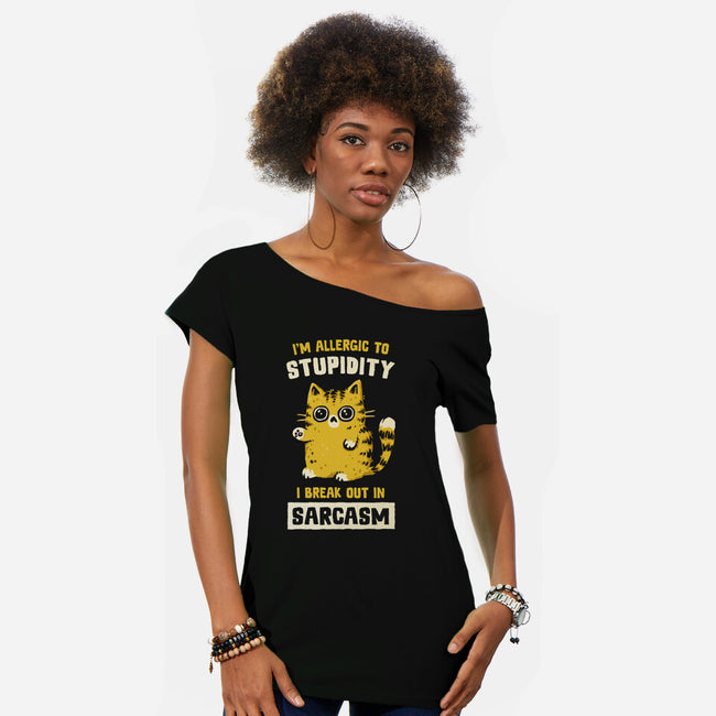 Allergic To Stupidity-Womens-Off Shoulder-Tee-kg07
