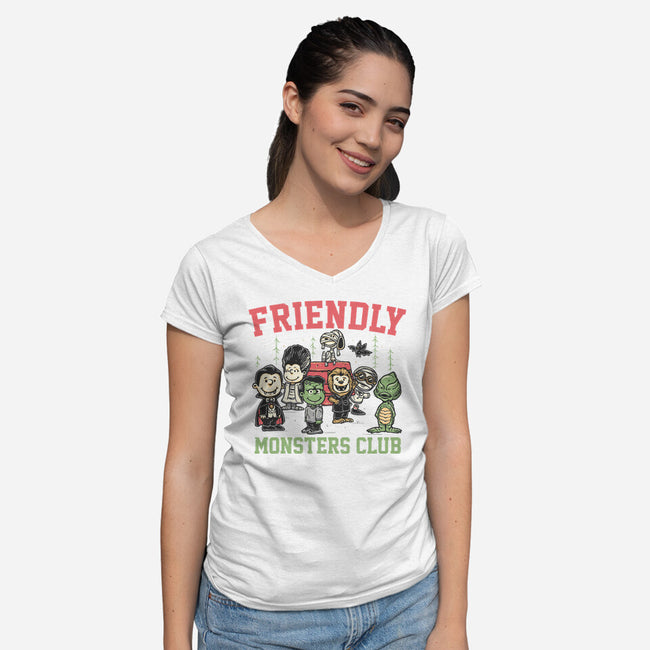 Friendly Monsters Club-Womens-V-Neck-Tee-momma_gorilla