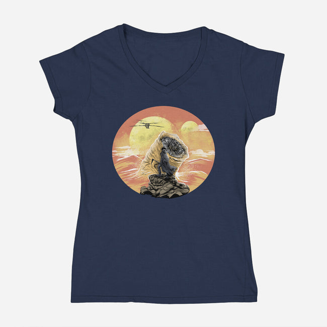 Wanderer Above The Sea Of Sand-Womens-V-Neck-Tee-zascanauta