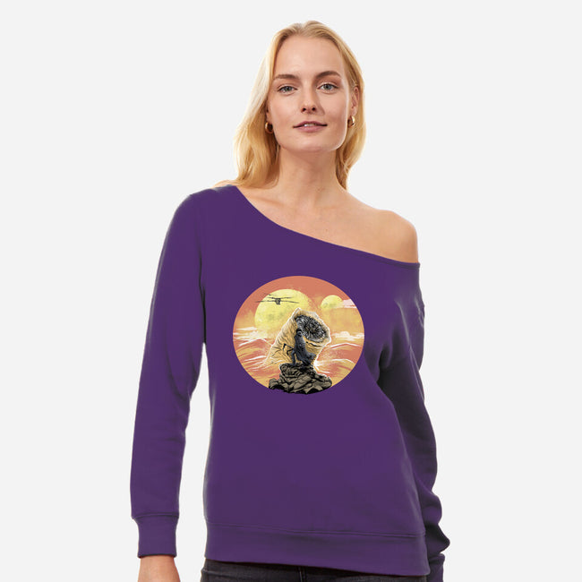 Wanderer Above The Sea Of Sand-Womens-Off Shoulder-Sweatshirt-zascanauta