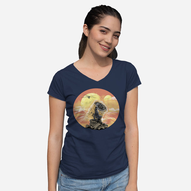 Wanderer Above The Sea Of Sand-Womens-V-Neck-Tee-zascanauta