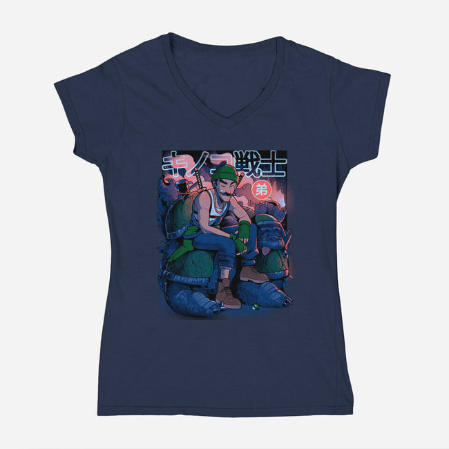 Green Mushroom Brother-Womens-V-Neck-Tee-Bruno Mota