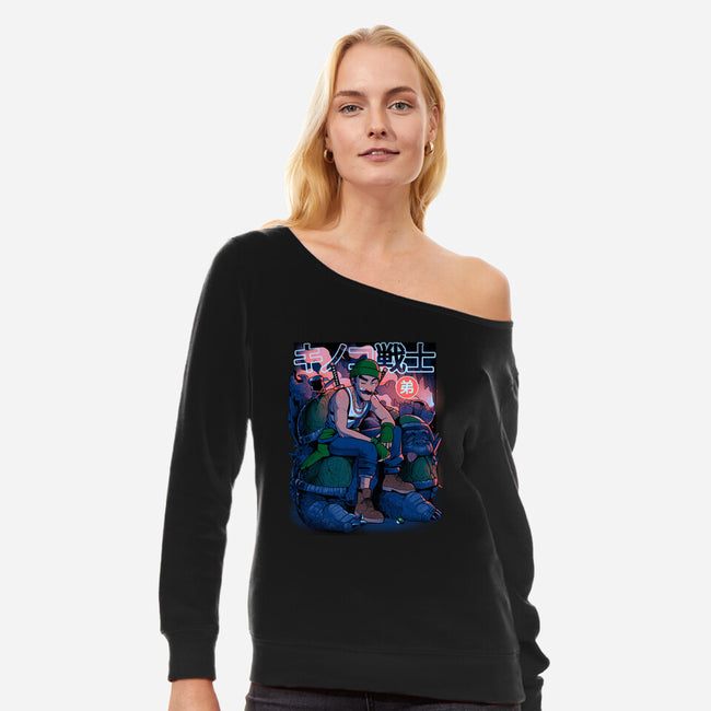 Green Mushroom Brother-Womens-Off Shoulder-Sweatshirt-Bruno Mota