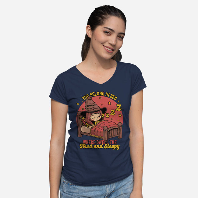 Witch Sleeping In Bed-Womens-V-Neck-Tee-Studio Mootant